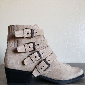 Dolce Vita Tae Suede Buckle Moto Ankle Booties Taupe Size Womens 8.5 Pointed Toe